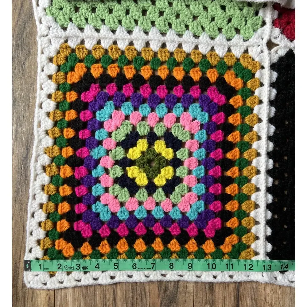 Vtg Crochet Granny Square Roseanne Blanket MultiColored Afghan Throw 66